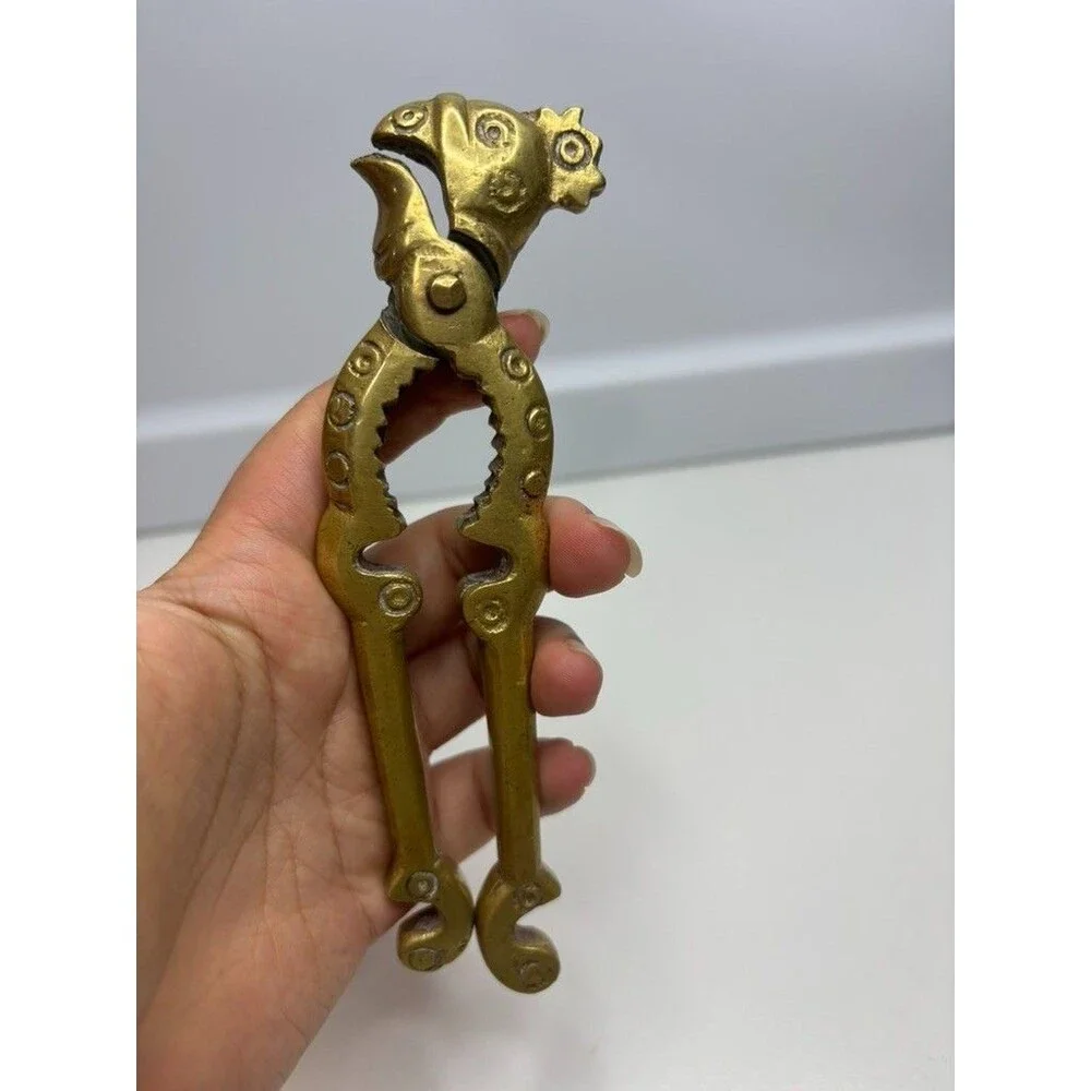 Vtg. Heavy Rooster Chicken Bird Brass Nut Crab Cracker Bottle Opener Nutcracker